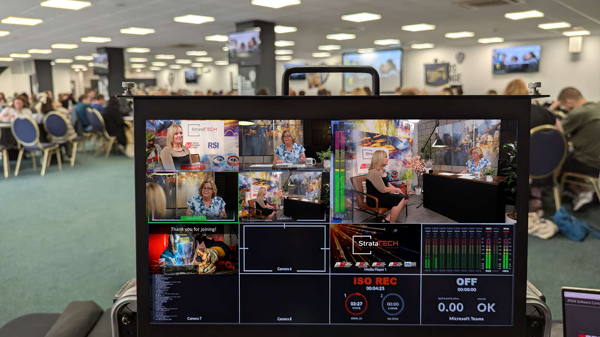 Corporate LS Moc Photo Professional funeral live streaming setup with multi-camera production and bonded internet.
